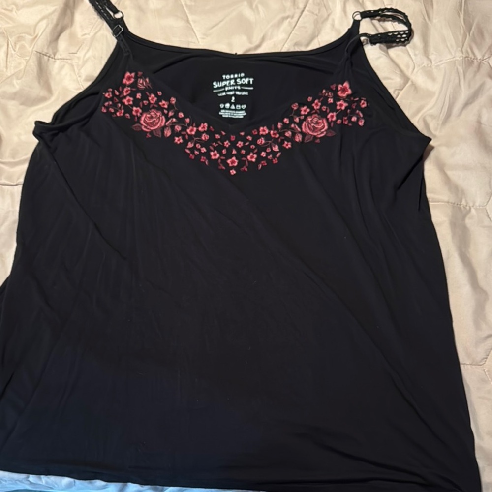 Torrid Black and Pink Embroidered Women's Tank Top